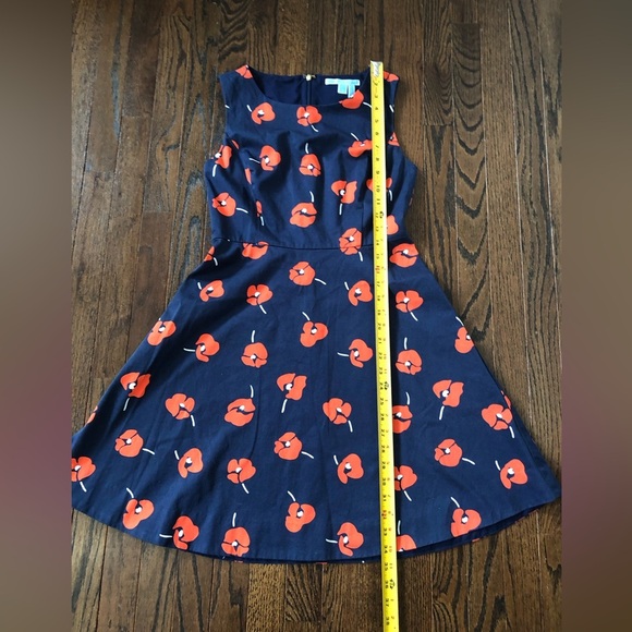 Draper James Women's 4 A-Line Navy Blue w/Orange Poppy Floral Sleeveless Dress - Picture 10 of 13